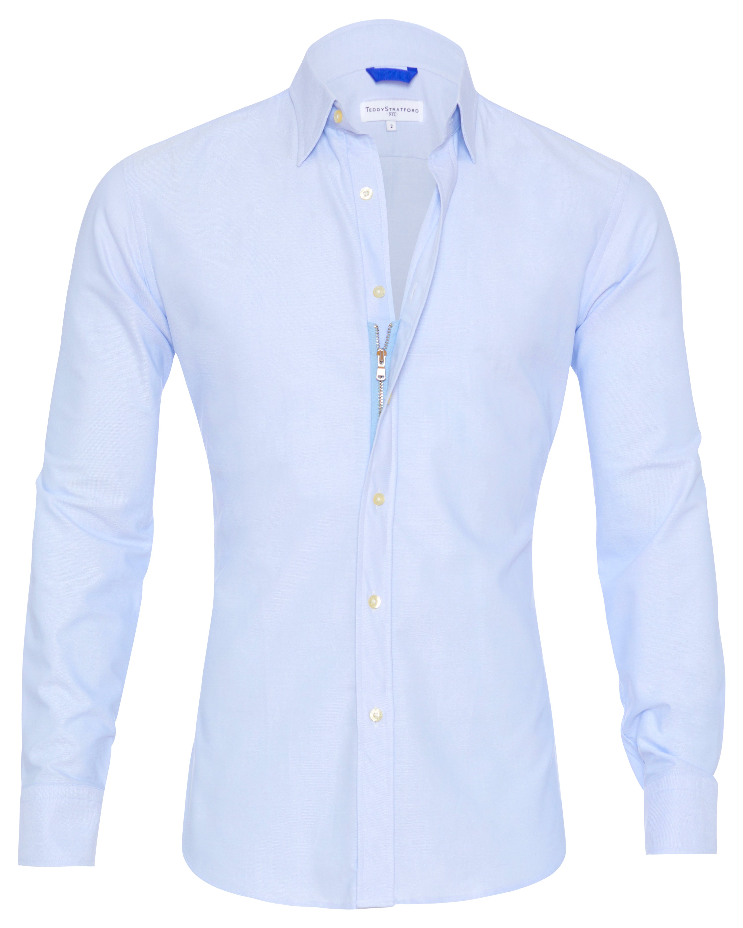 Men's Oxford Elastic Cotton Zipper Shirt with Hidden Zipper Fake