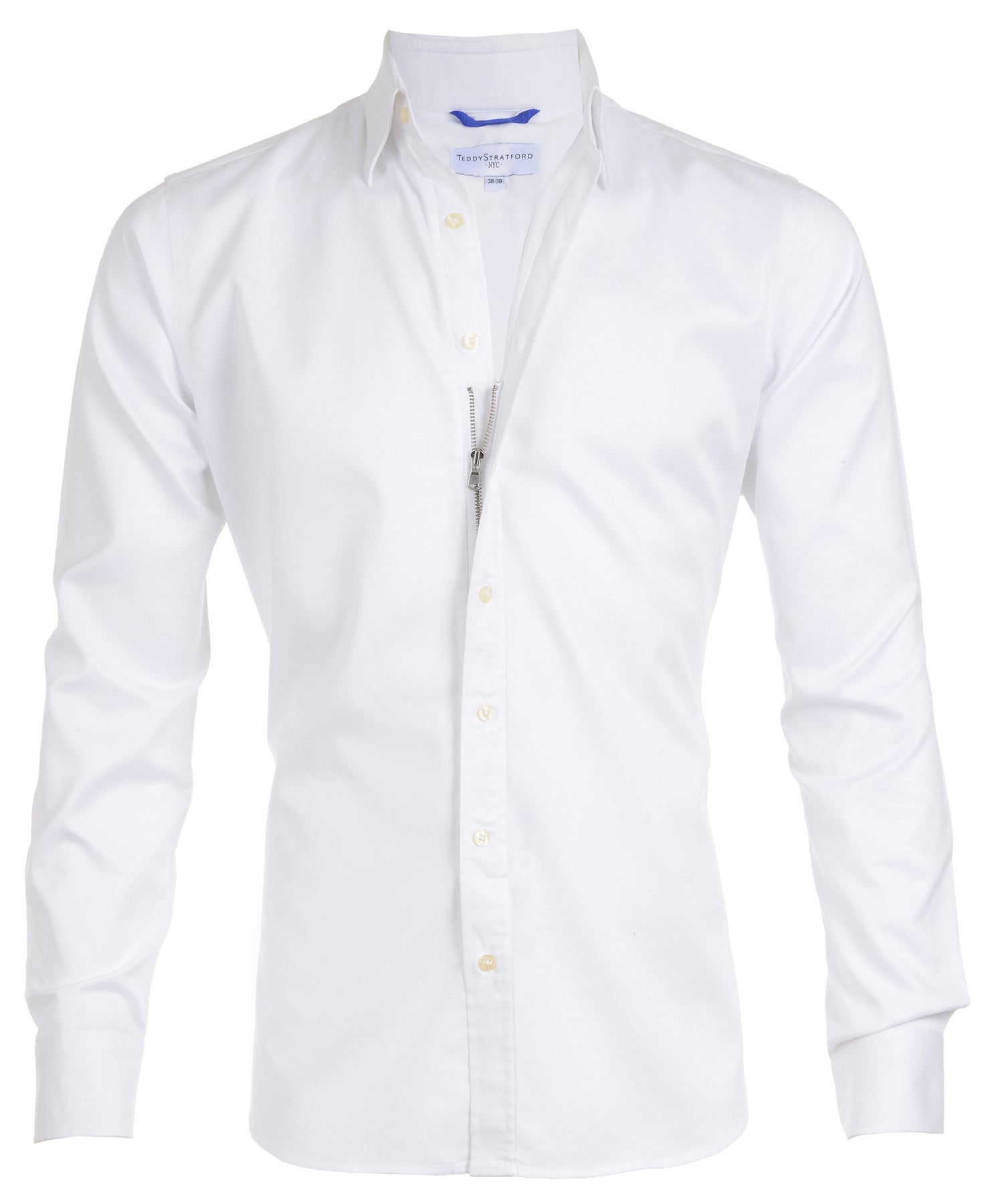 Zipper Collar Cotton Twill White Shirt for Men - Zip Log